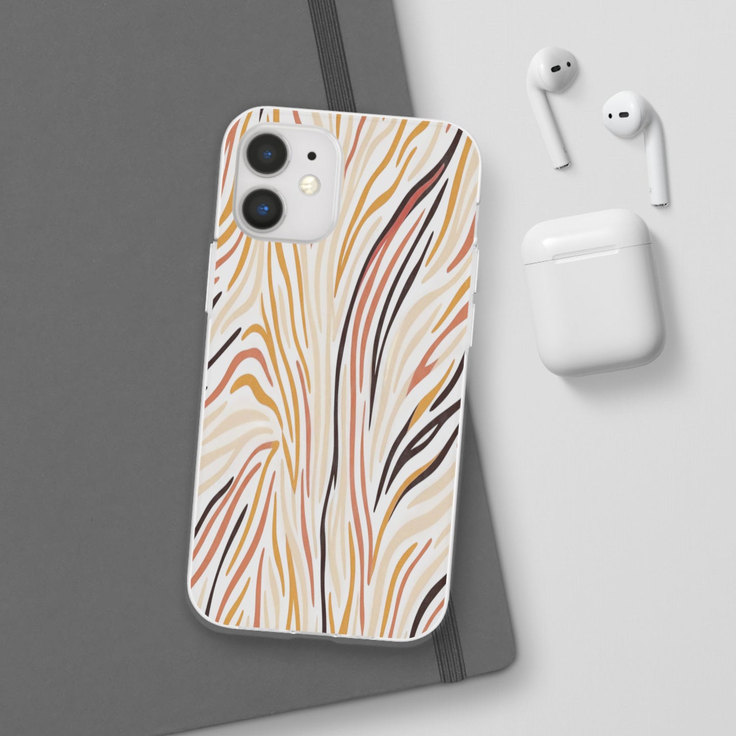 Marbled Neutral Stripe Phone Case — Abstract Beige & Terracotta Flexi Case