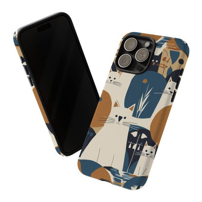 Cat Pattern Phone Case – Retro Abstract Cats Protective iPhone Cover