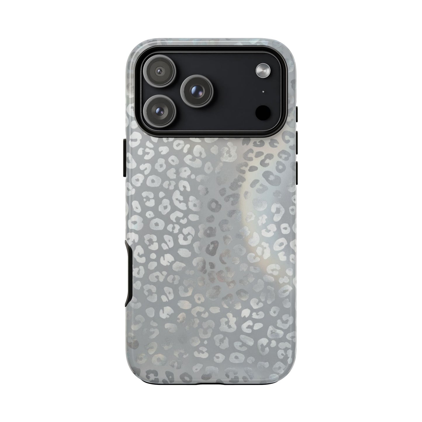 Grey Leopard Print Tough Phone Case — Durable Protective iPhone Cover