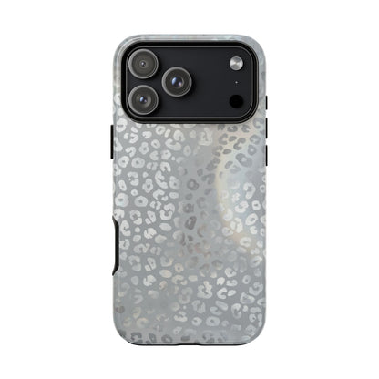 Grey Leopard Print Tough Phone Case — Durable Protective iPhone Cover