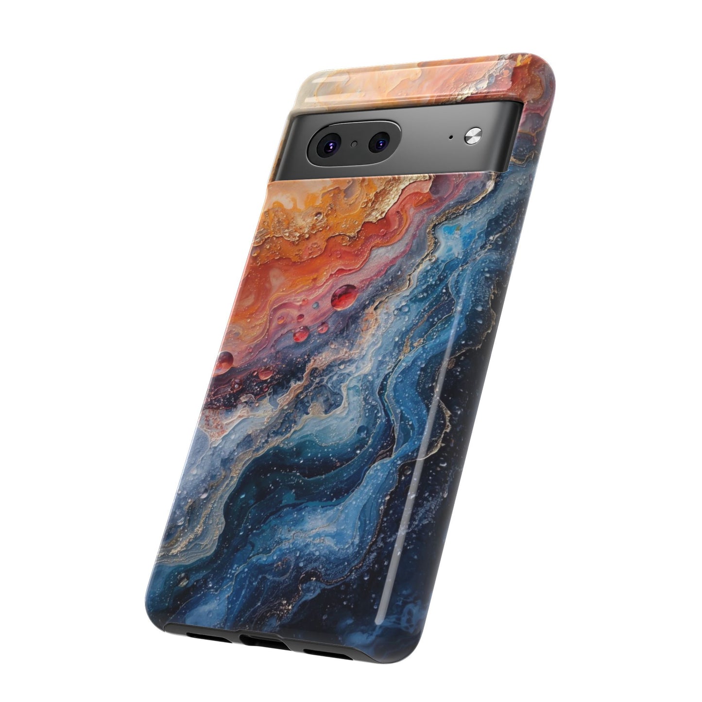 Marbled Galaxy Tough Phone Case — Abstract Blue & Coral Protective Cover