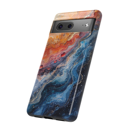 Marbled Galaxy Tough Phone Case — Abstract Blue & Coral Protective Cover