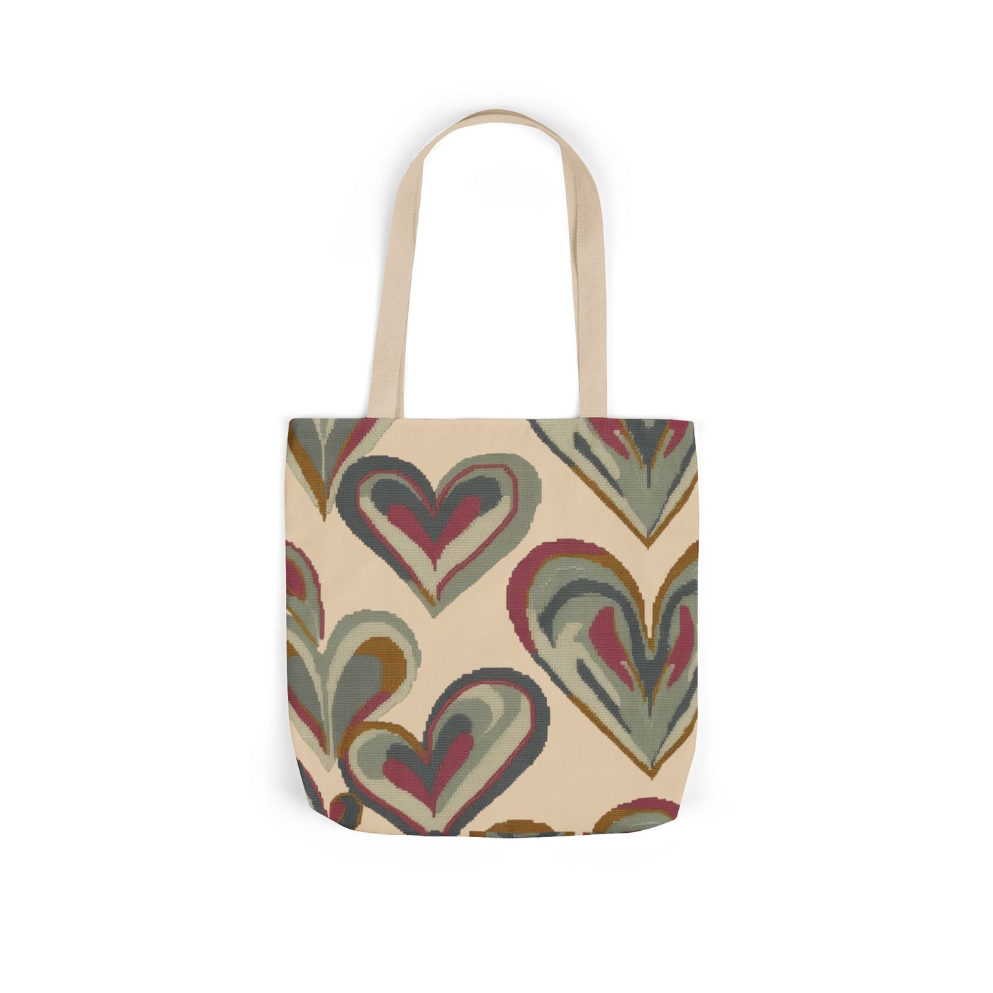 Heart Pattern Canvas Tote Bag — Retro Boho Hearts Reusable Grocery & Everyday Shopper