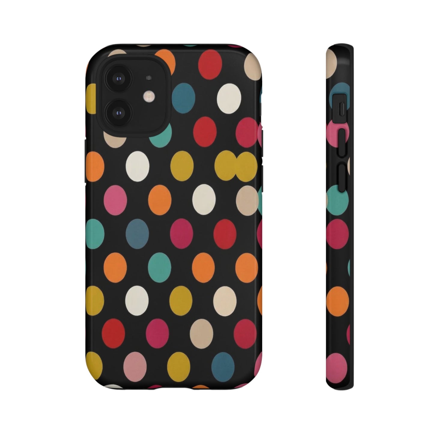 Polka Dot Tough Phone Case – Colorful Retro Dots on Black