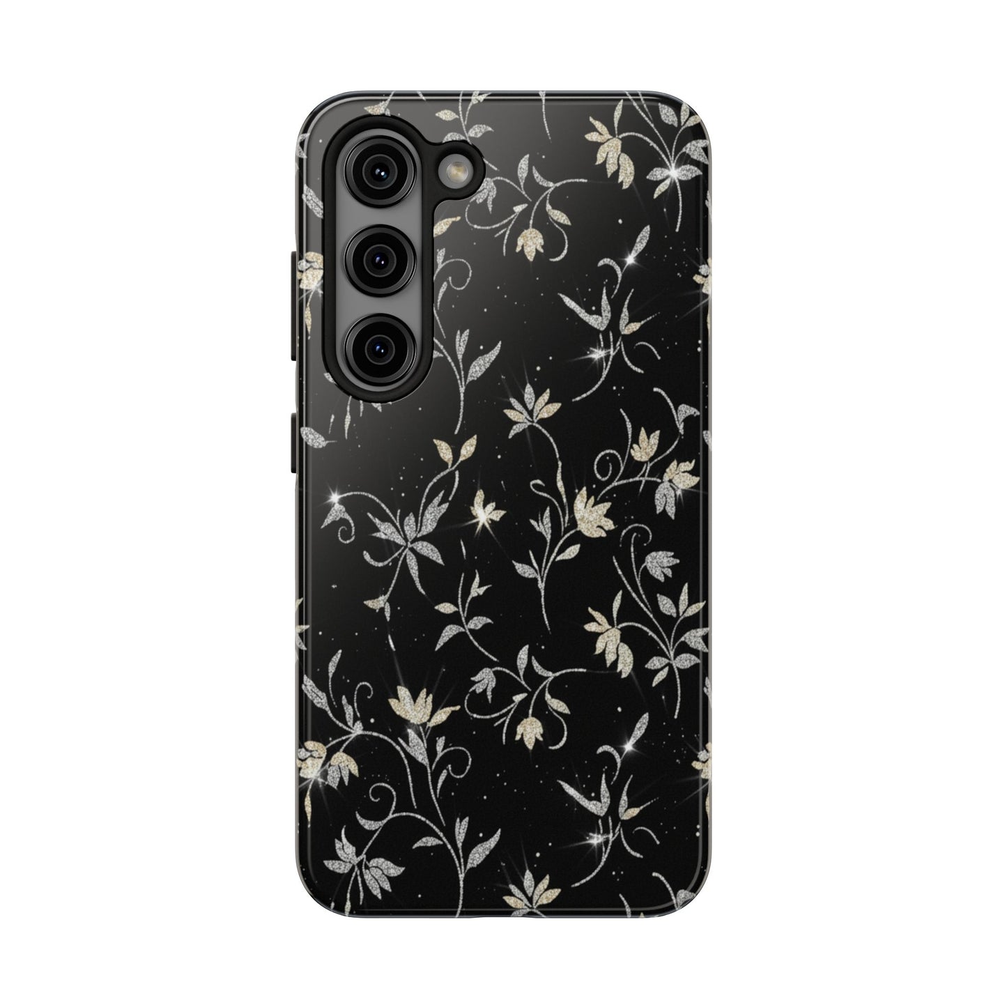 Floral Noir Tough Phone Case — Vintage Black Botanical Protective Cover