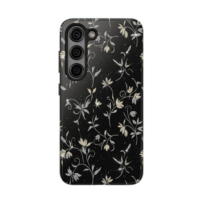 Floral Noir Tough Phone Case — Vintage Black Botanical Protective Cover