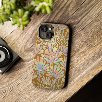Floral Burst Tough Phone Case – Gold Pastel Botanical Protection