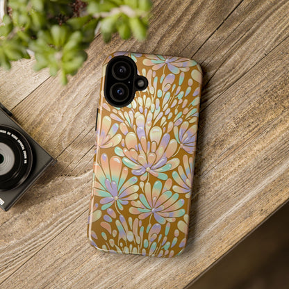 Floral Burst Tough Phone Case – Gold Pastel Botanical Protection