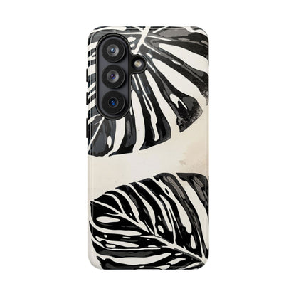 Monstera Leaf Tough Phone Case – Black & White Tropical Protective Case