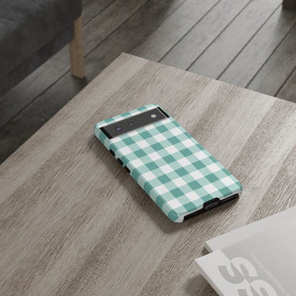 Mint Green Buffalo Check Tough Phone Case — Durable Plaid Protective Cover