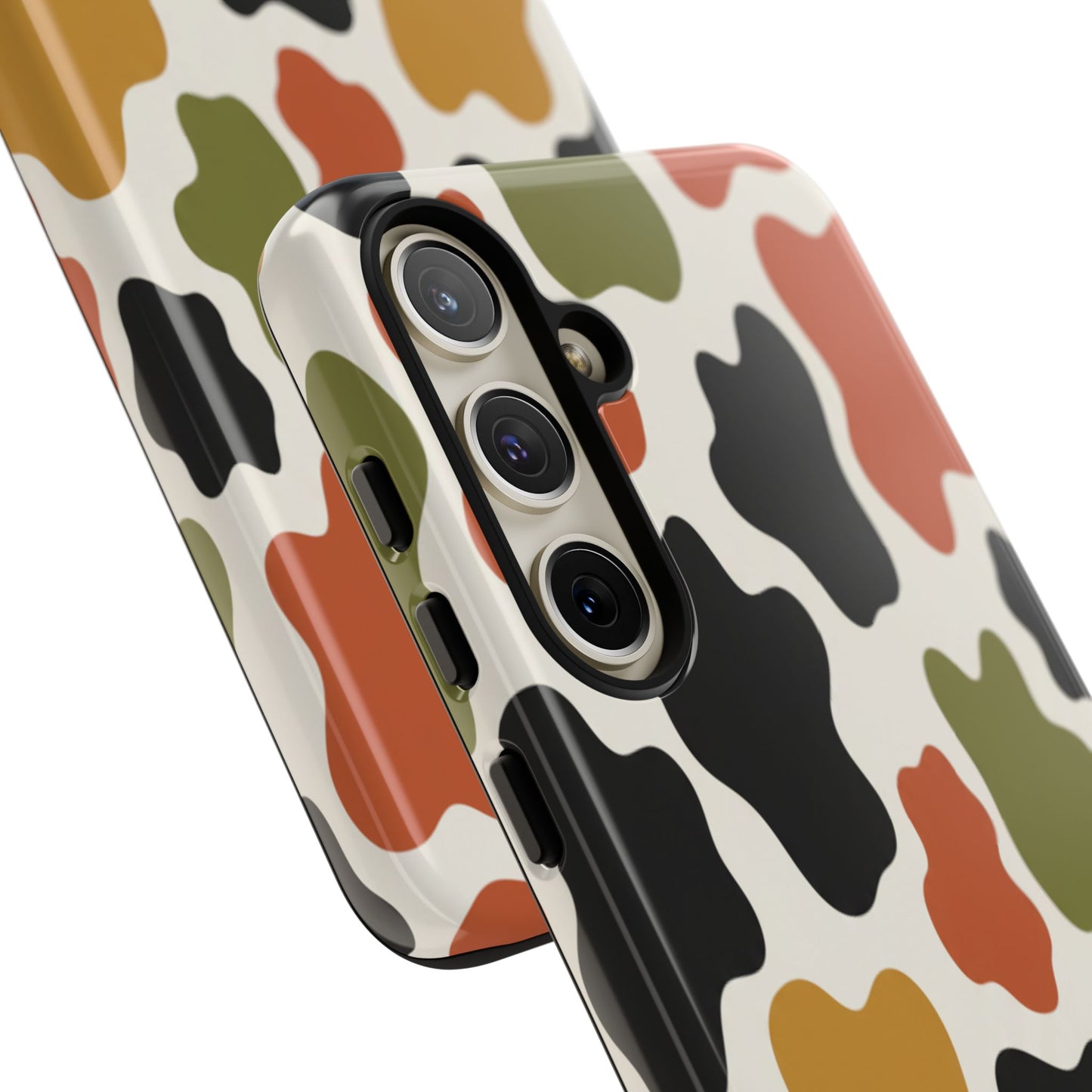 Camouflage Pattern Tough Phone Case – Retro Olive, Rust & Mustard Protective Cover