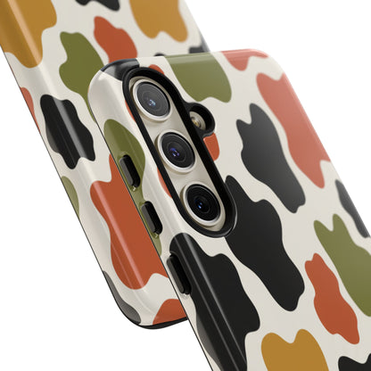 Camouflage Pattern Tough Phone Case – Retro Olive, Rust & Mustard Protective Cover