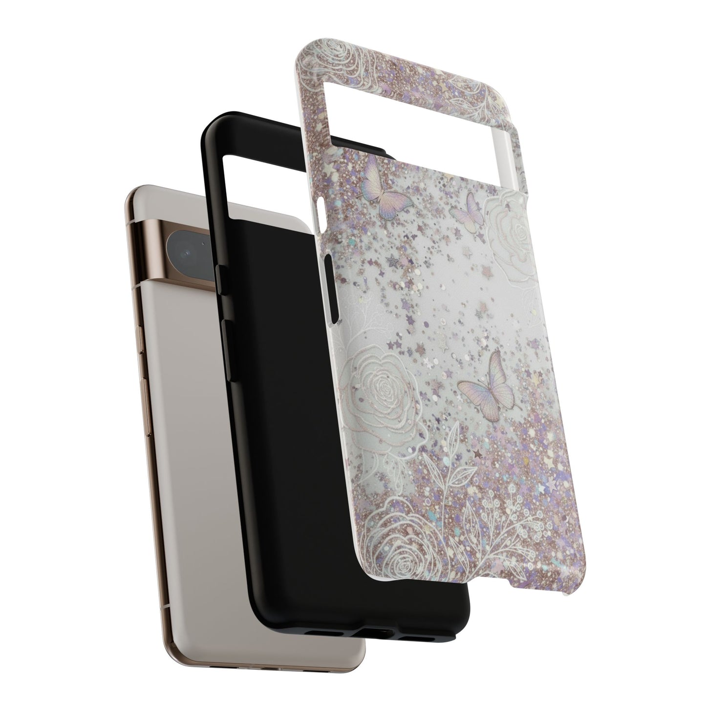 Butterfly Glitter Tough Phone Case — Floral Sparkle Protective Case