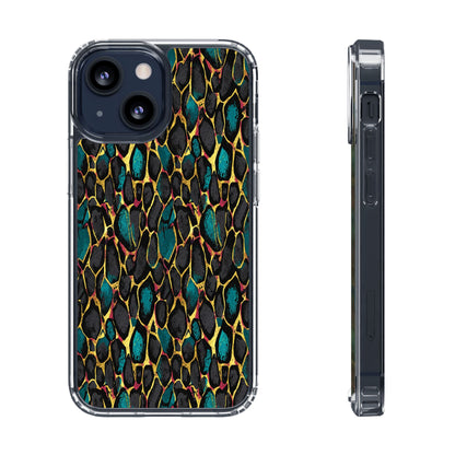 Teal Gold Leopard Clear Phone Case