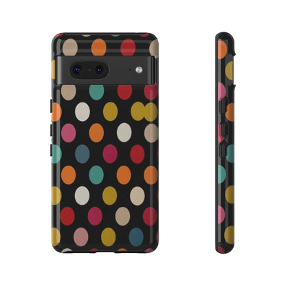 Polka Dot Tough Phone Case – Colorful Retro Dots on Black