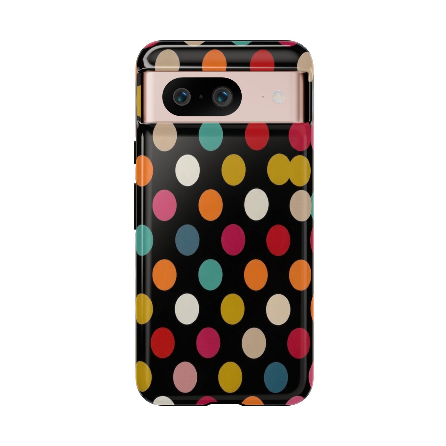 Polka Dot Tough Phone Case – Colorful Retro Dots on Black