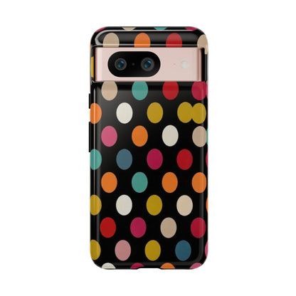 Polka Dot Tough Phone Case – Colorful Retro Dots on Black