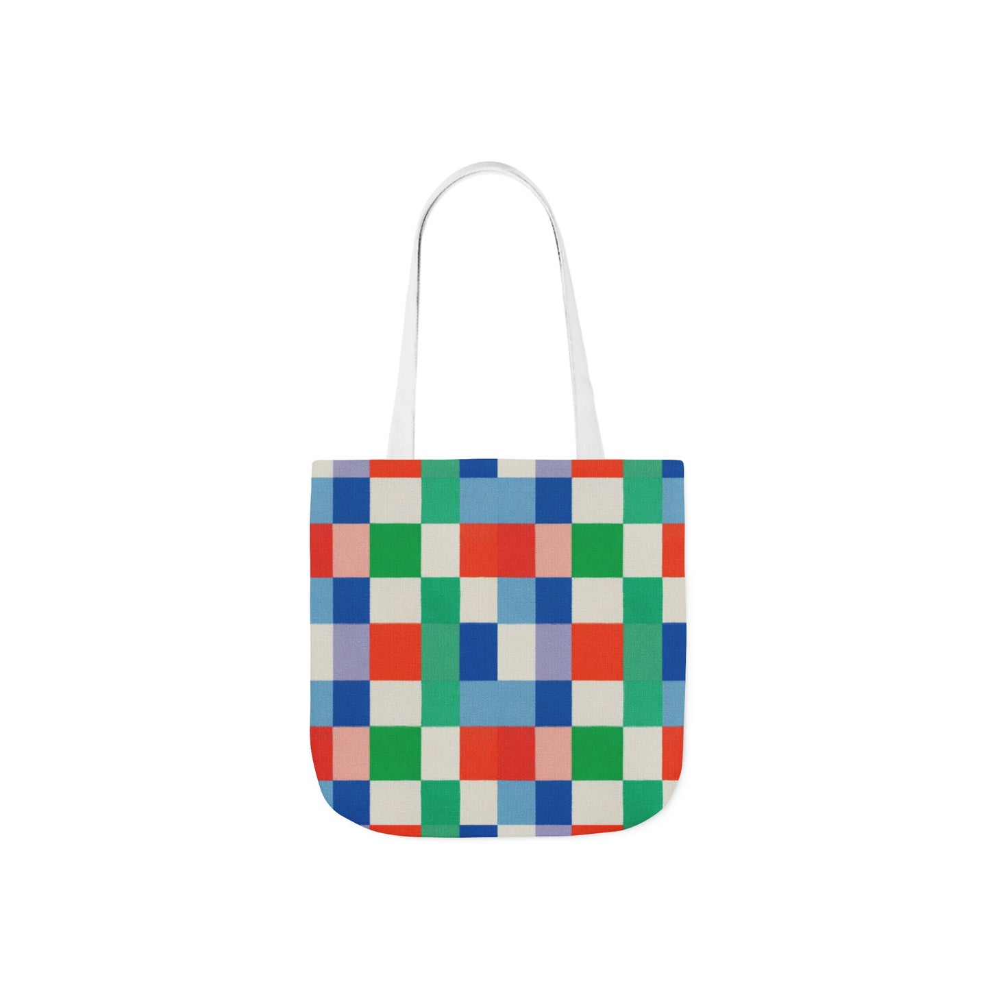 Colorblock Grid Canvas Tote — Bright Checkered Reusable Bag