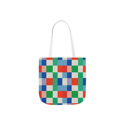 Colorblock Grid Canvas Tote — Bright Checkered Reusable Bag