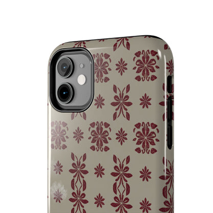 Tough Phone Case — Vintage Red Floral Pattern Protective Cover