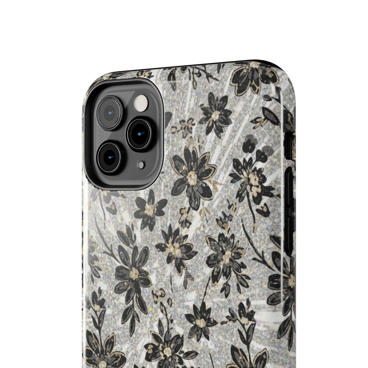 Floral Vintage Tough Phone Case — Black & Gray Rustic Flower Protective Case