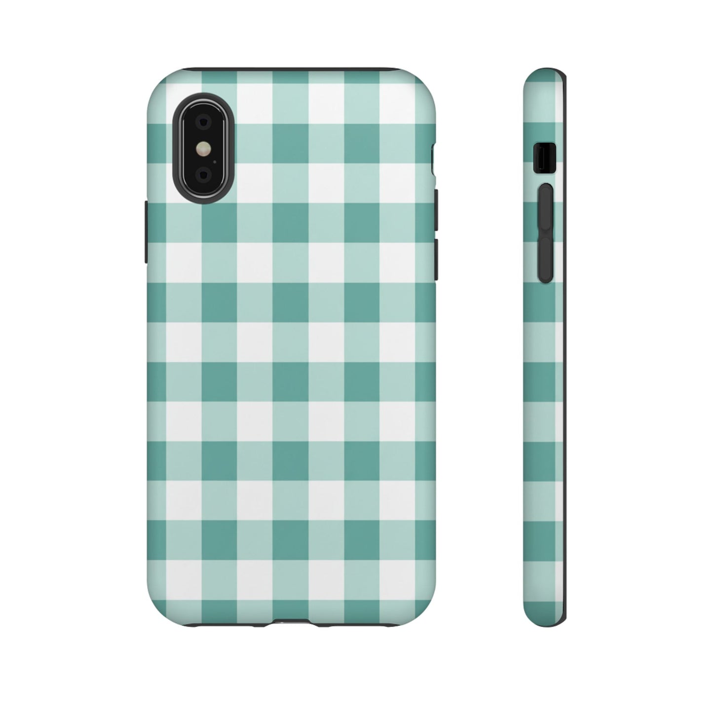 Mint Green Buffalo Check Tough Phone Case — Durable Plaid Protective Cover
