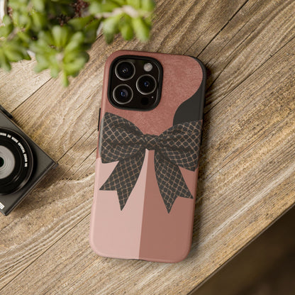 Bow Stripe Tough Phone Case – Pink Mauve Protective Cover
