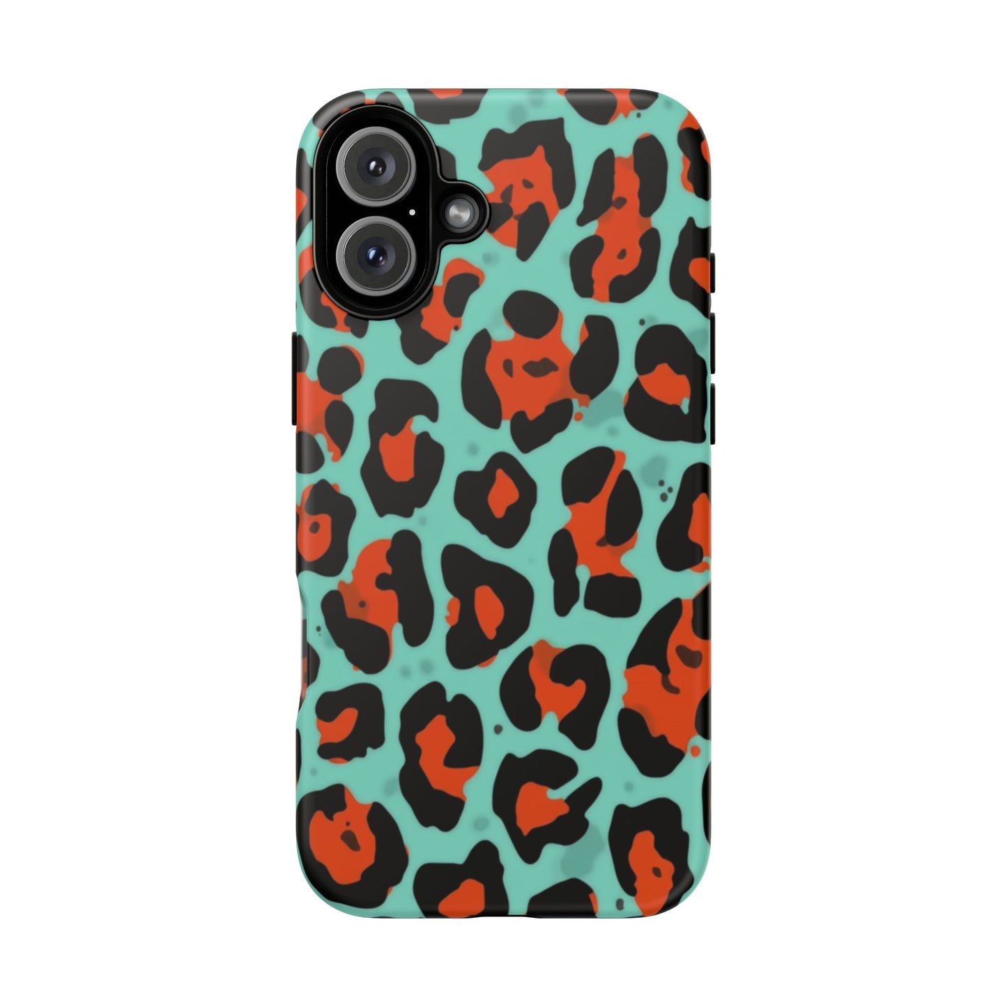 Leopard Print Tough Phone Case — Teal & Rust Protective iPhone Cover