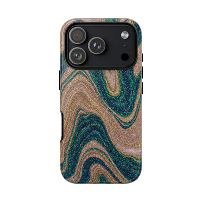 Marbled Teal & Gold Phone Case — Glitter Swirl Tough Case