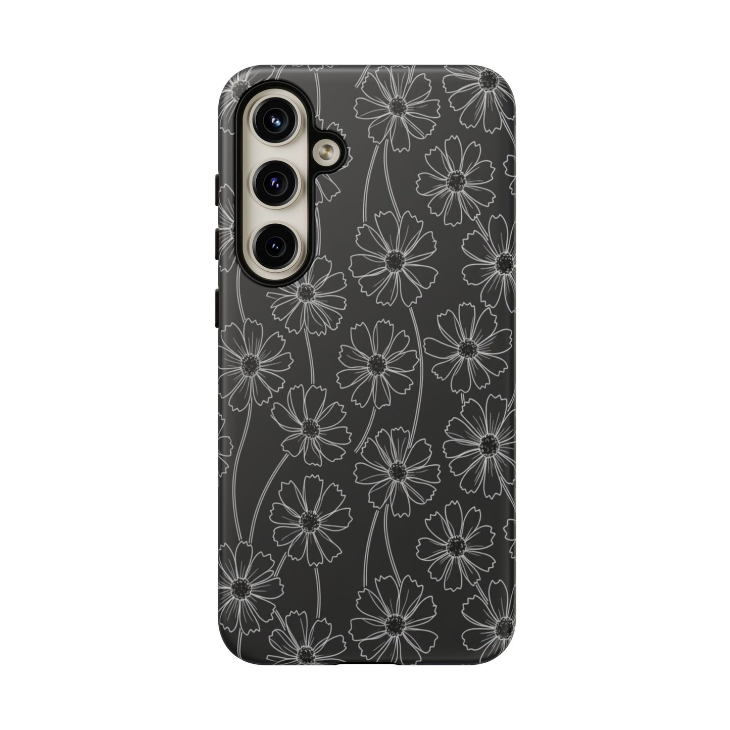 Floral Doodle Tough Phone Case — Black & Gray Daisy Pattern
