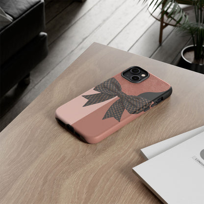 Bow Stripe Tough Phone Case – Pink Mauve Protective Cover