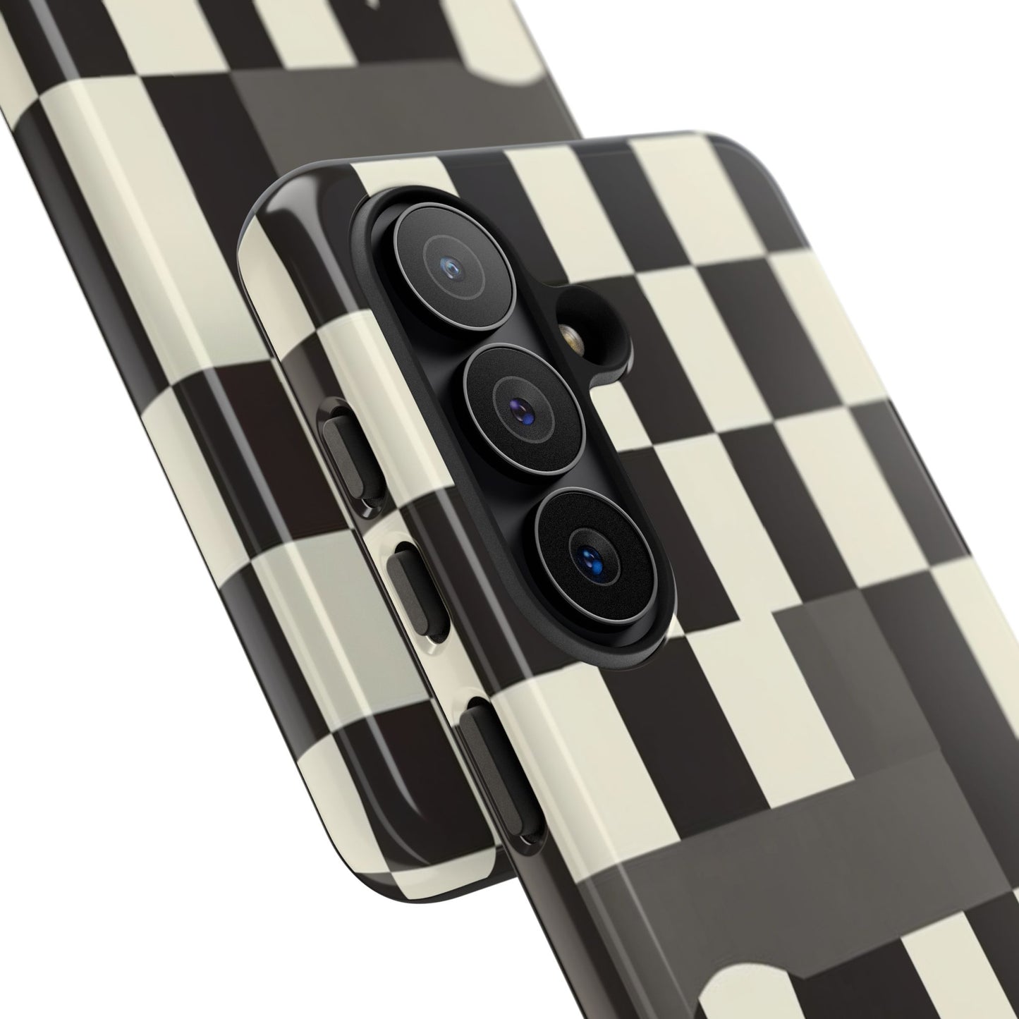 Checkerboard Wave Phone Case — Black & Cream Graphic Tough Case