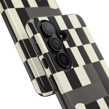 Checkerboard Wave Phone Case — Black & Cream Graphic Tough Case