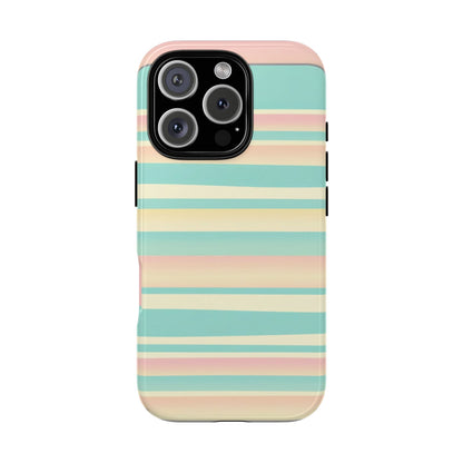 Pastel Striped Tough Phone Case — Mint, Peach & Cream Protective Cover