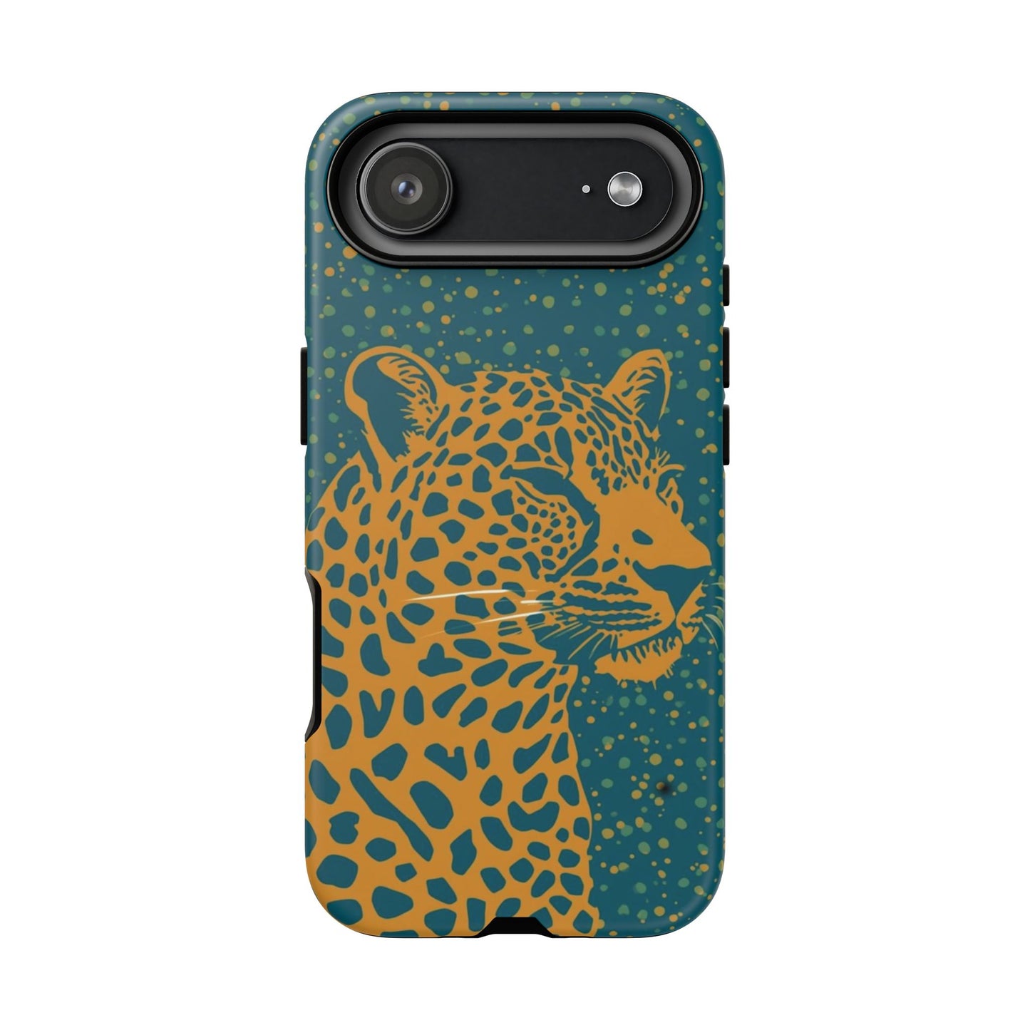 Leopard Print Tough Phone Case — Gold Panther on Teal, Protective iPhone Cover