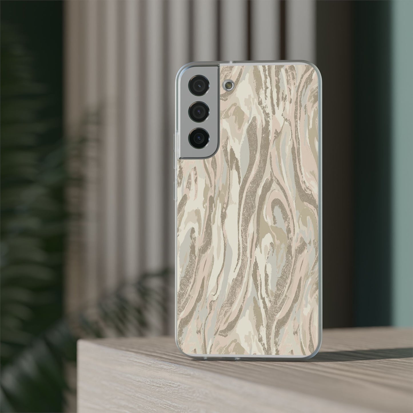 Neutral Marble Swirl Flexi Phone Case — Beige Abstract Protective Cover