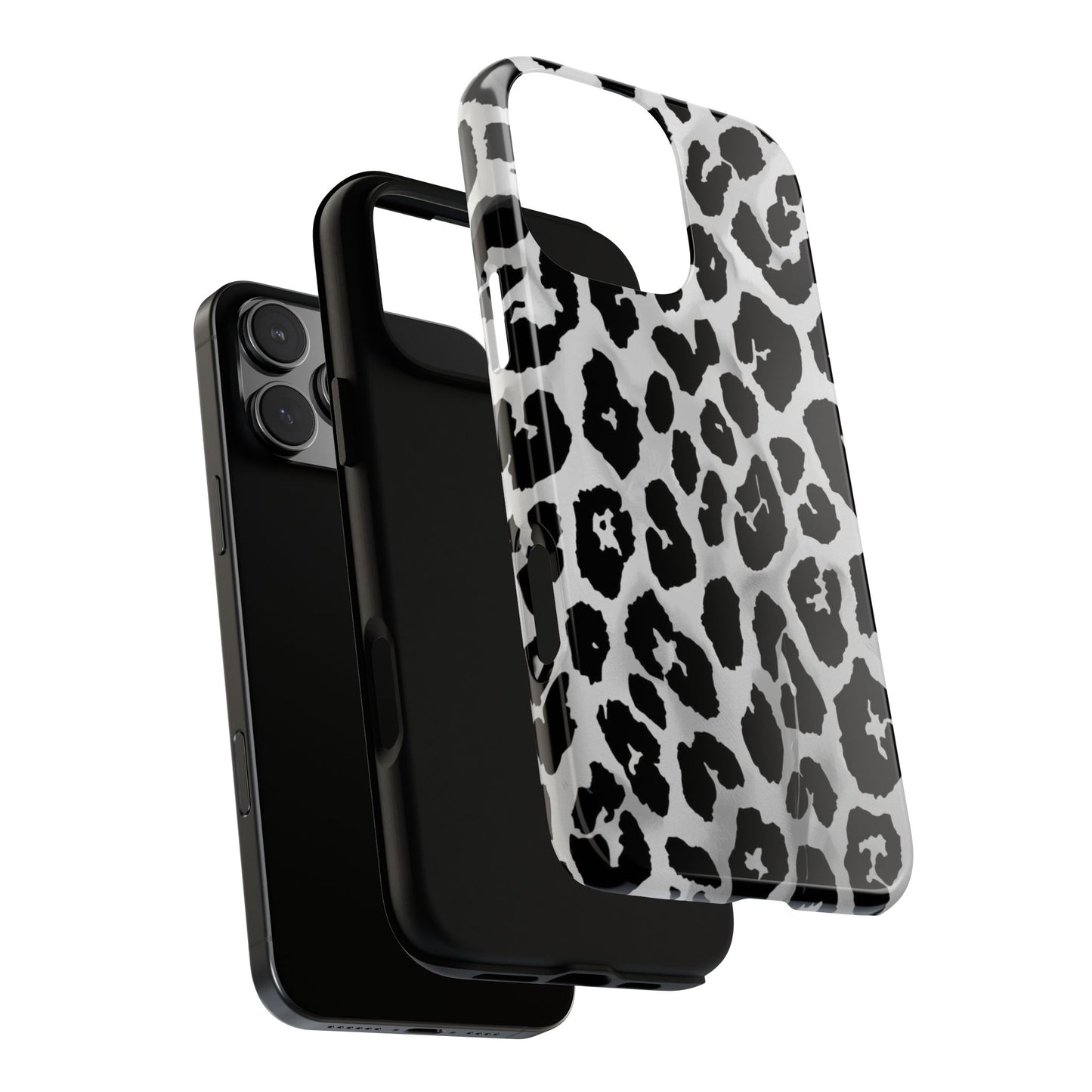 Leopard Print Tough Phone Case – Black & White Animal Pattern Protective Cover