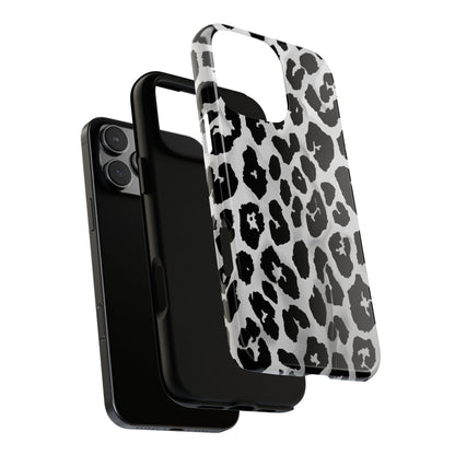 Leopard Print Tough Phone Case – Black & White Animal Pattern Protective Cover
