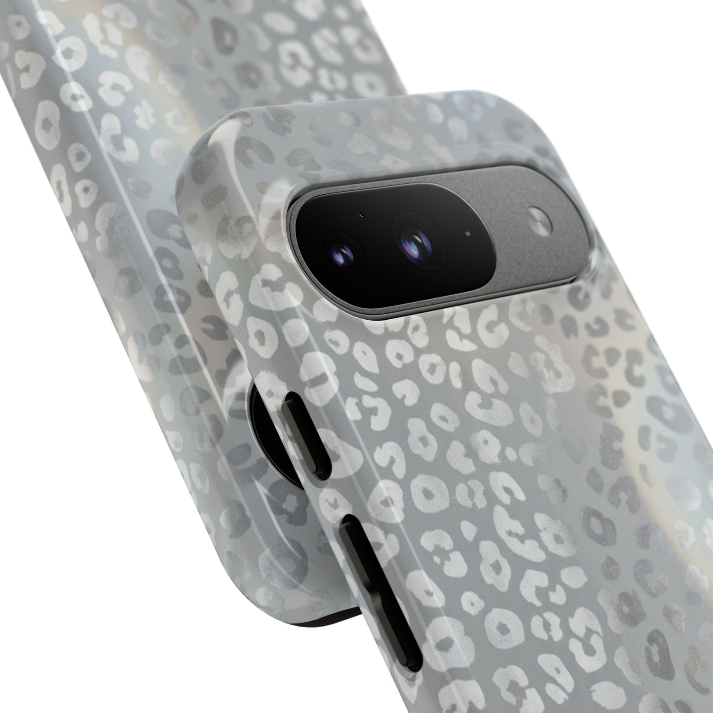 Grey Leopard Print Tough Phone Case — Durable Protective iPhone Cover