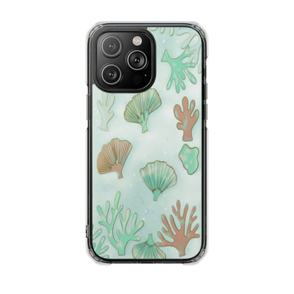 Clear Magnetic Phone Case — Seashell & Coral Beach Design