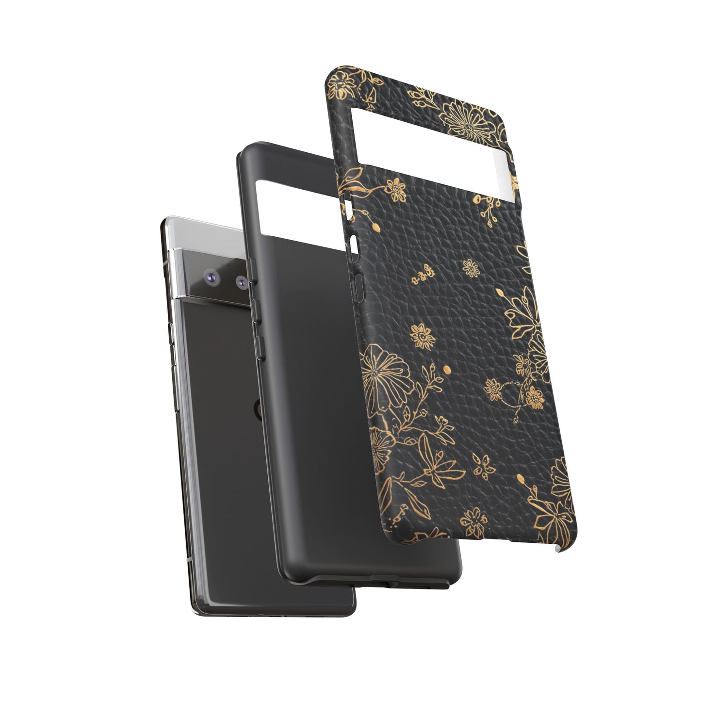 Floral Gold Foil Leather Texture Tough Phone Case