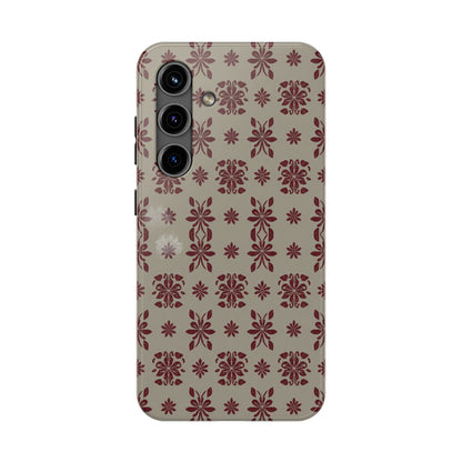 Tough Phone Case — Vintage Red Floral Pattern Protective Cover