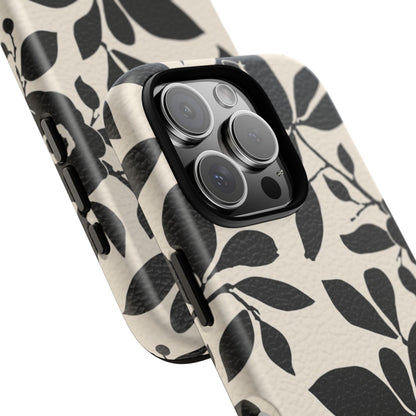 Black Floral Pattern Phone Case — Monochrome Botanical Tough Case