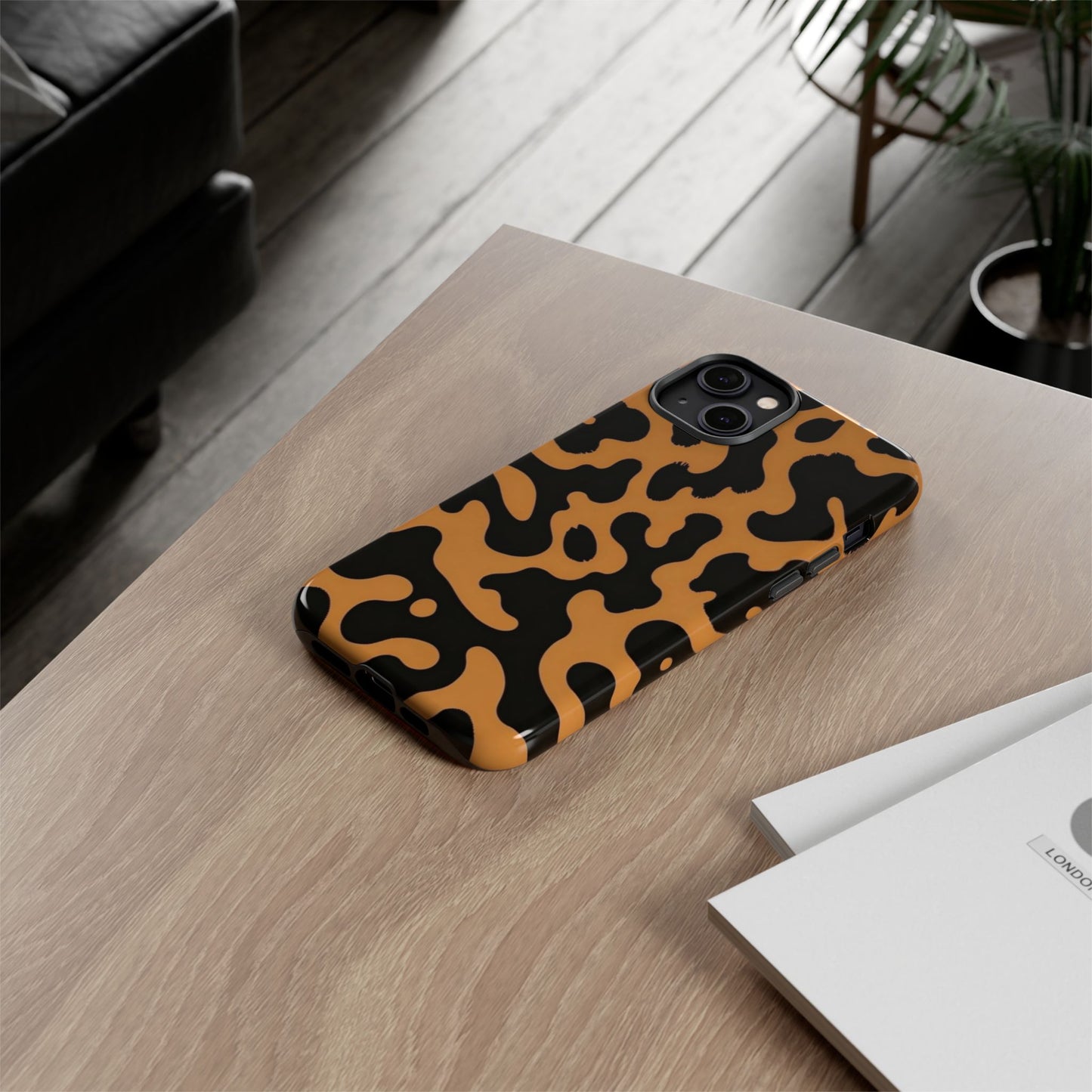Leopard Print Phone Case — Orange & Black Tough Pattern Protective Cover