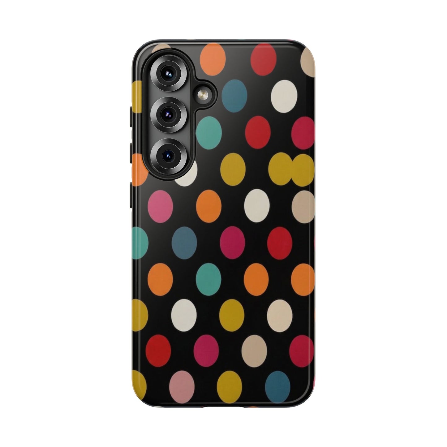 Polka Dot Tough Phone Case – Colorful Retro Dots on Black