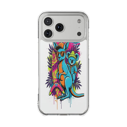 Clear Magnetic Phone Case — Colorful Surfing Kangaroo & Koala Art