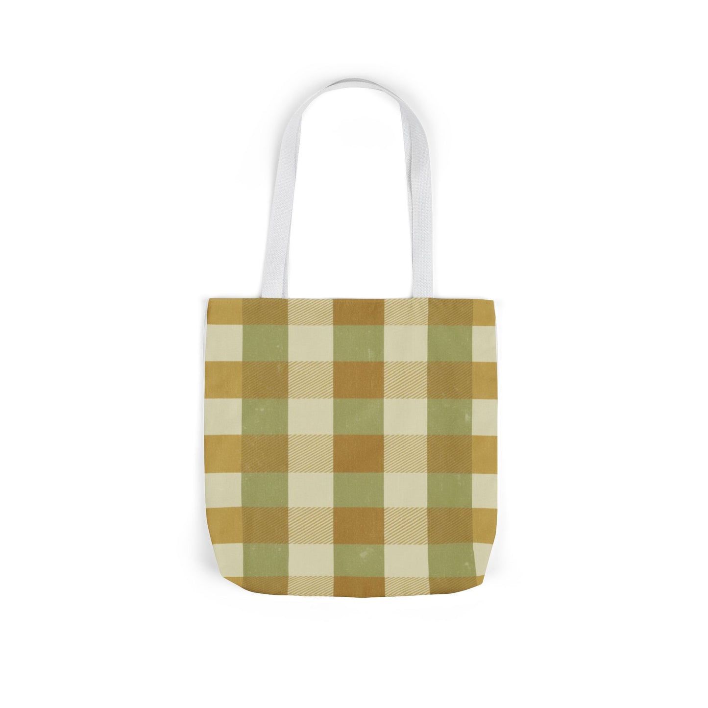 Autumn Plaid Canvas Tote Bag — Gold & Sage Plaid Market Tote