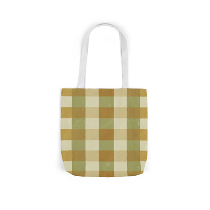 Autumn Plaid Canvas Tote Bag — Gold & Sage Plaid Market Tote