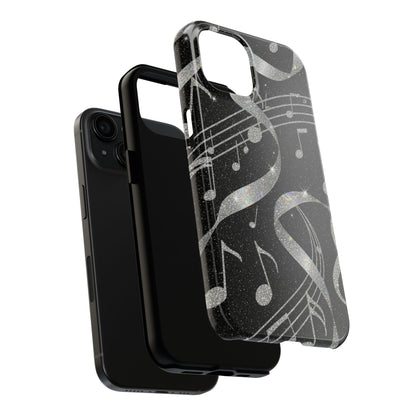 Musical Notes Tough Phone Case – Glitter Black Musician Phone Cover