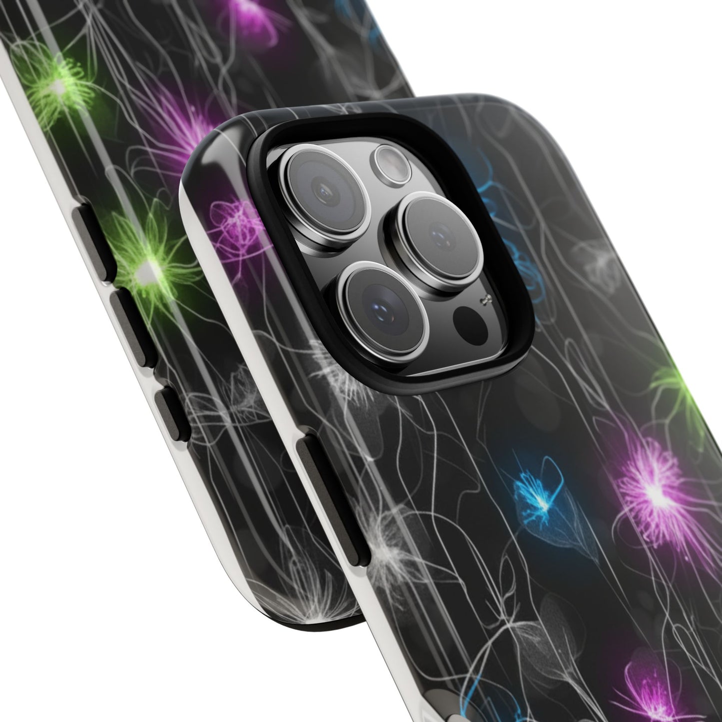 Neon Floral Tough Phone Case — Glow Flower Protective iPhone Cover